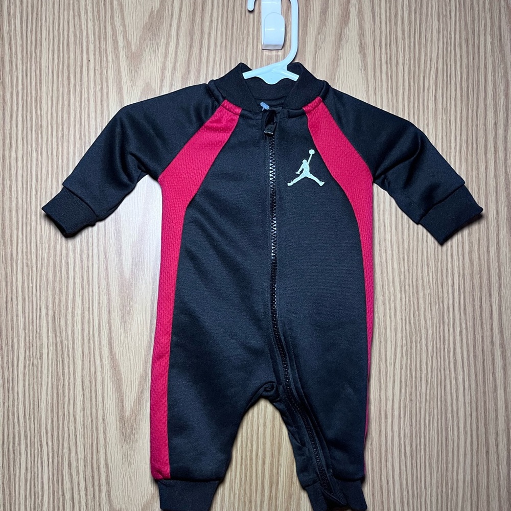 Jordan Black and Red Infant Zip One-Piece